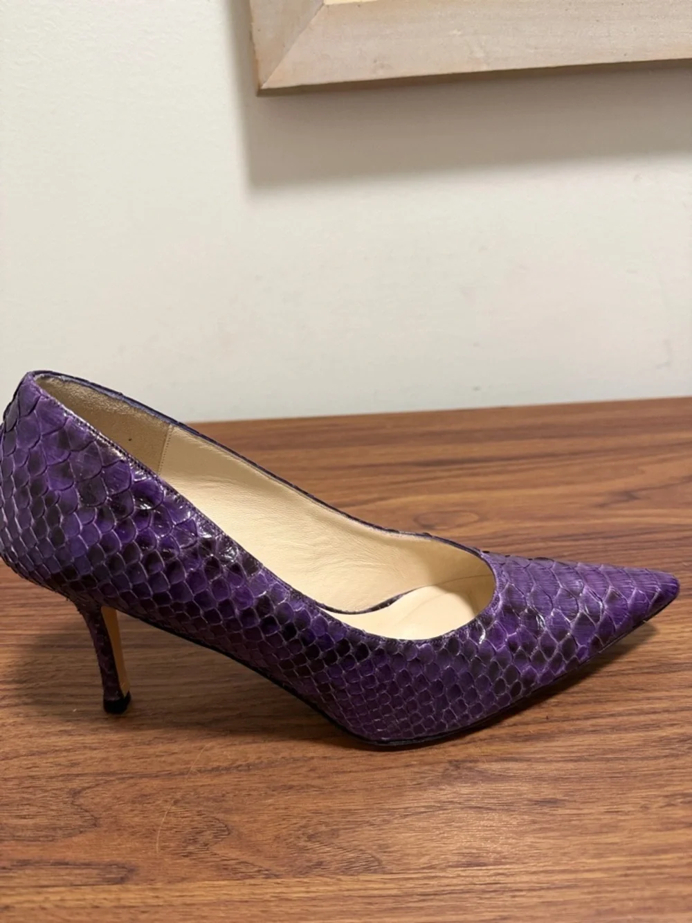 Pancaldi for Diane B Purple Snakeskin Pointed Toe Pump w/Stiletto Heel. Size 39.